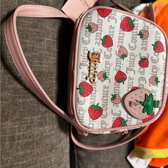 Juicy Couture Handbags - Juicy Couture Pink‎ and White Crossbody Bag with Playful Design of strawberries